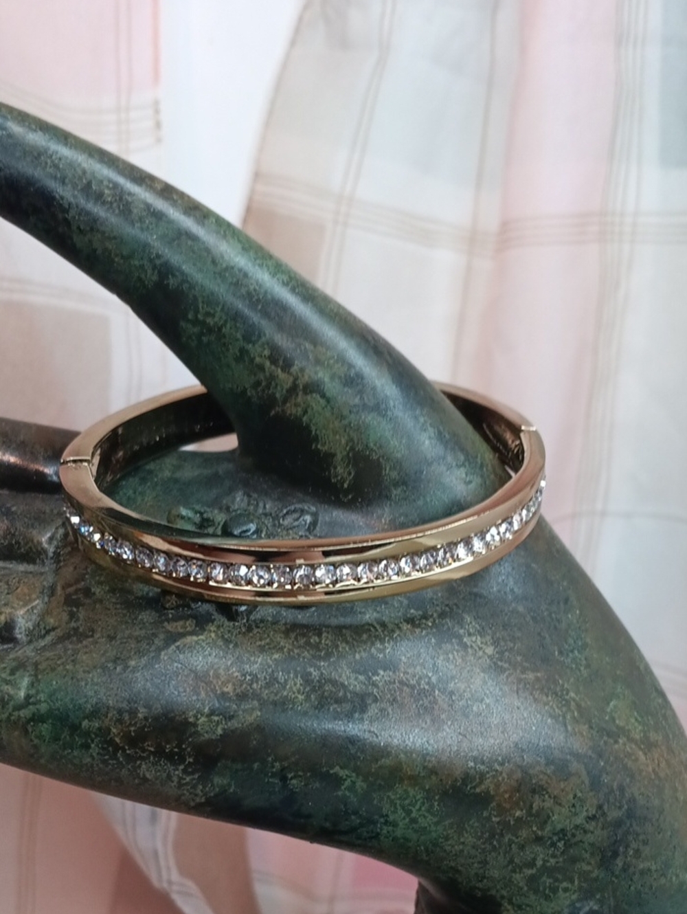 Gold Crystal-Accented Hinged Bangle Bracelet
